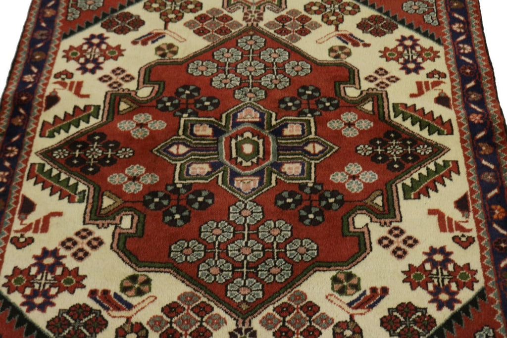 Vintage Cream & Rusty Red Tribal 3'5X5 Dorzajan Persian Rug