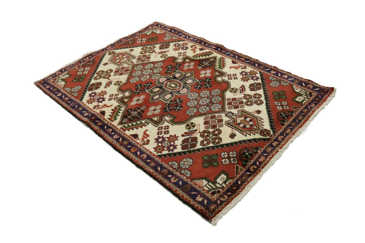 Vintage Cream & Rusty Red Tribal 3'5X5 Dorzajan Persian Rug