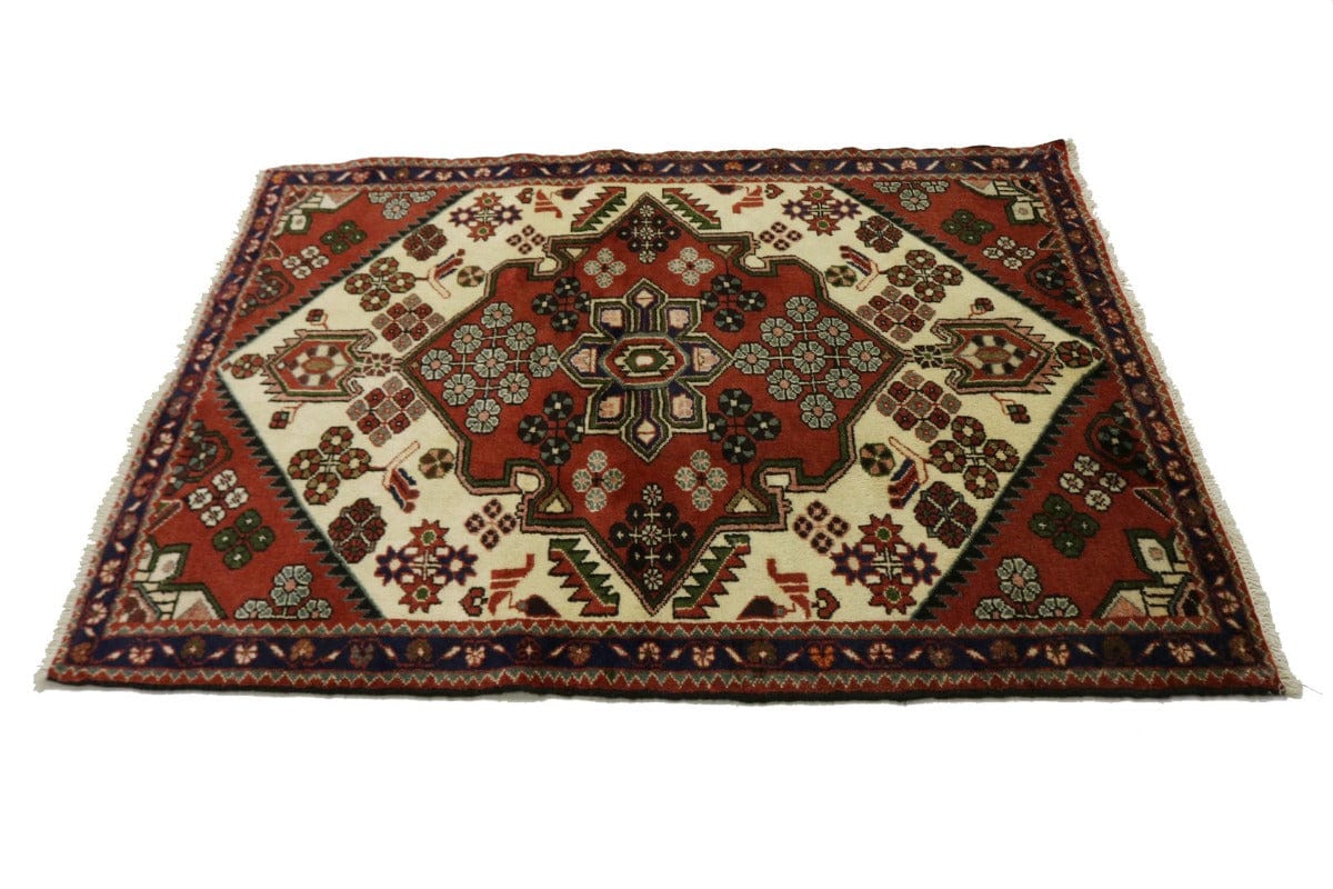 Vintage Cream & Rusty Red Tribal 3'5X5 Dorzajan Persian Rug