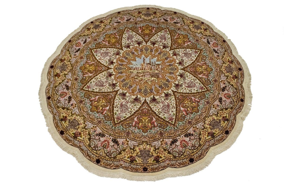 Ivory Classic Floral 8X8 Tabriz Persian Rug