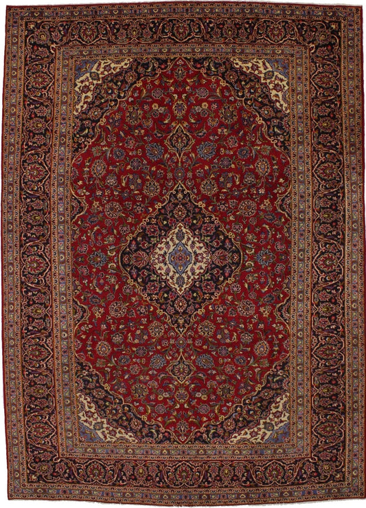 Vintage Red Traditional 9'7X13'5 Kashan Persian Rug