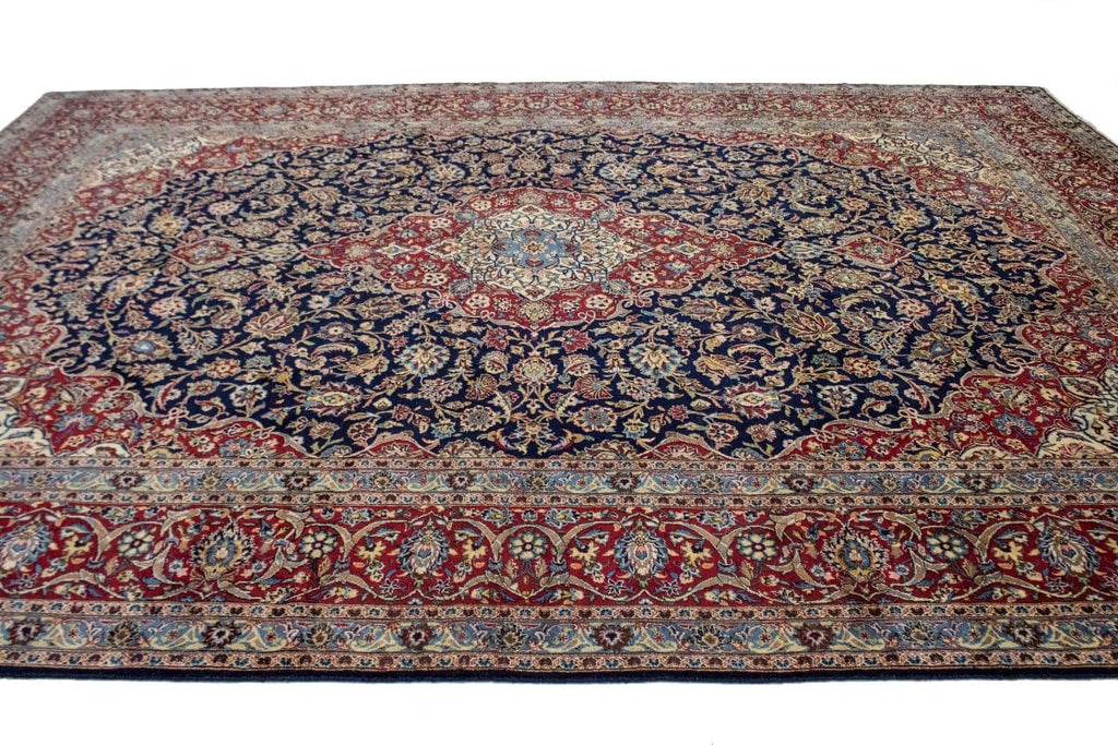 Semi Antique Purple-navy Traditional 10X13 Kashan Persian Rug