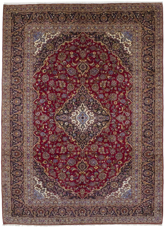 Vintage Red Traditional 9'7X13'5 Kashan Persian Rug