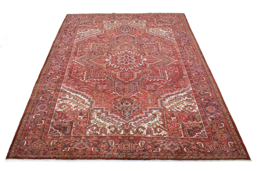 Vintage Brick Red Geometric 10X13 Heriz Persian Rug