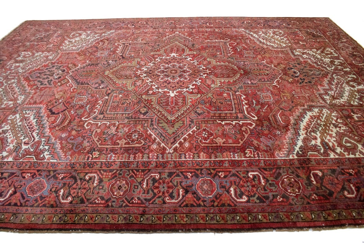 Vintage Brick Red Geometric 10X13 Heriz Persian Rug