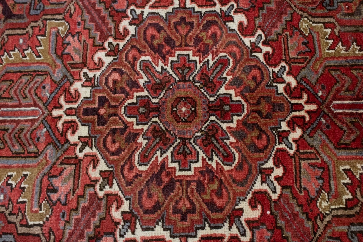 Vintage Brick Red Geometric 10X13 Heriz Persian Rug