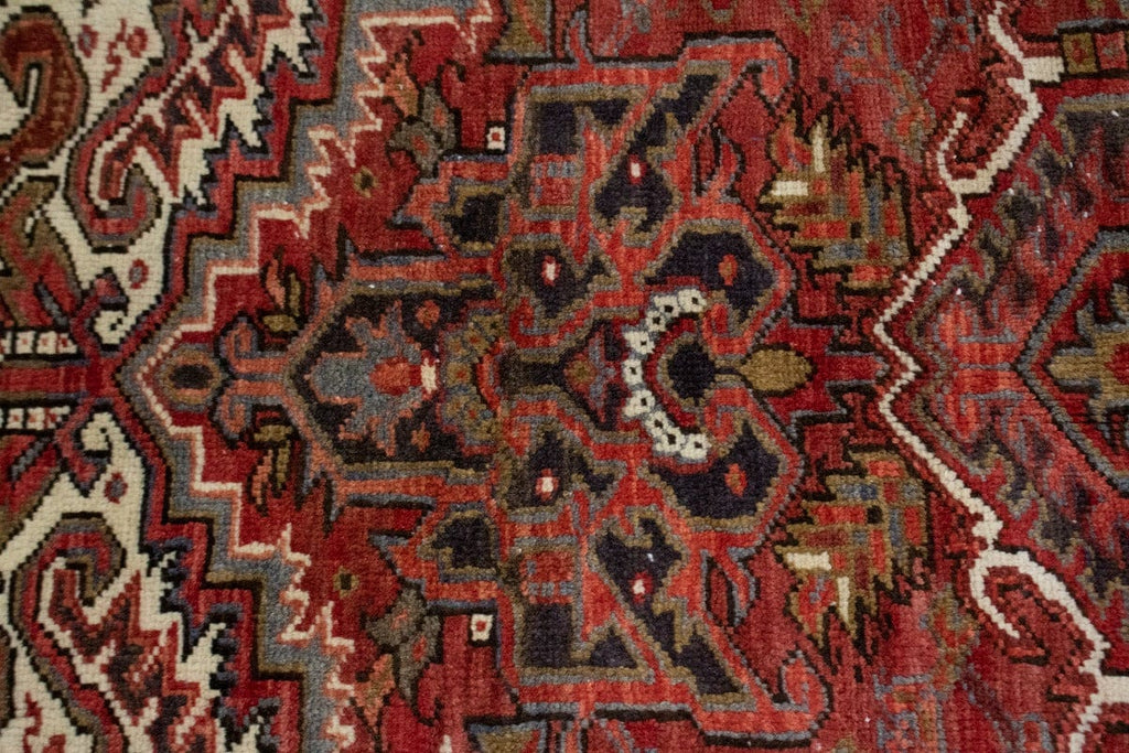 Vintage Brick Red Geometric 10X13 Heriz Persian Rug