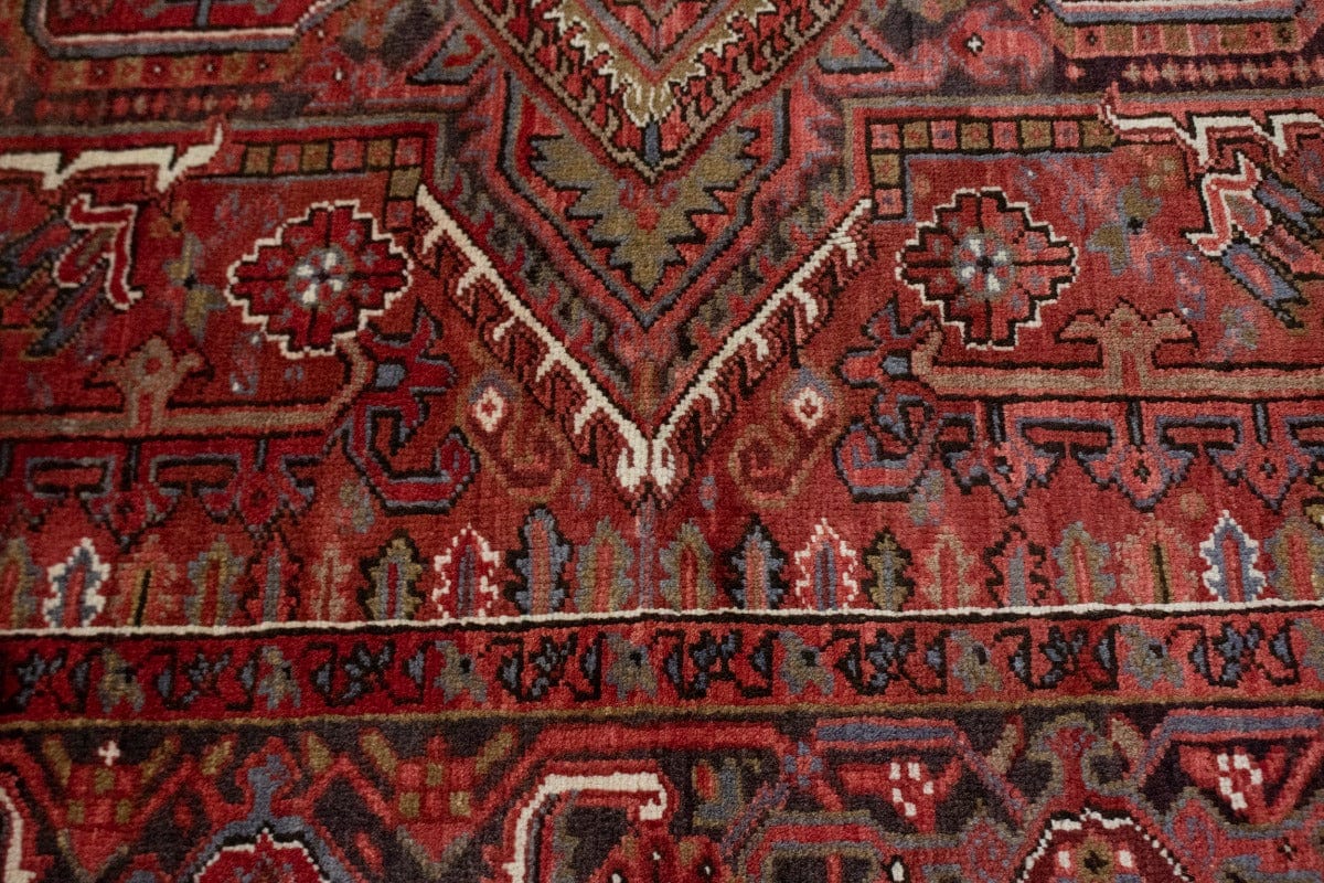 Vintage Brick Red Geometric 10X13 Heriz Persian Rug