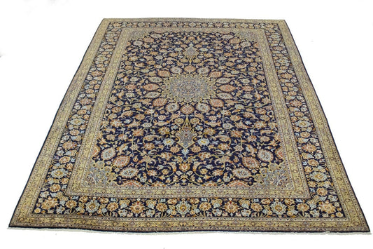 Vintage Navy Traditional 10X13 Kashan Persian Rug