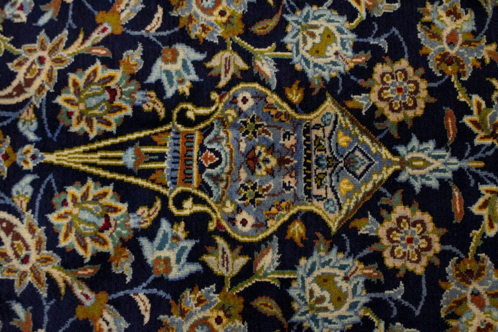 Vintage Navy Traditional 10X13 Kashan Persian Rug