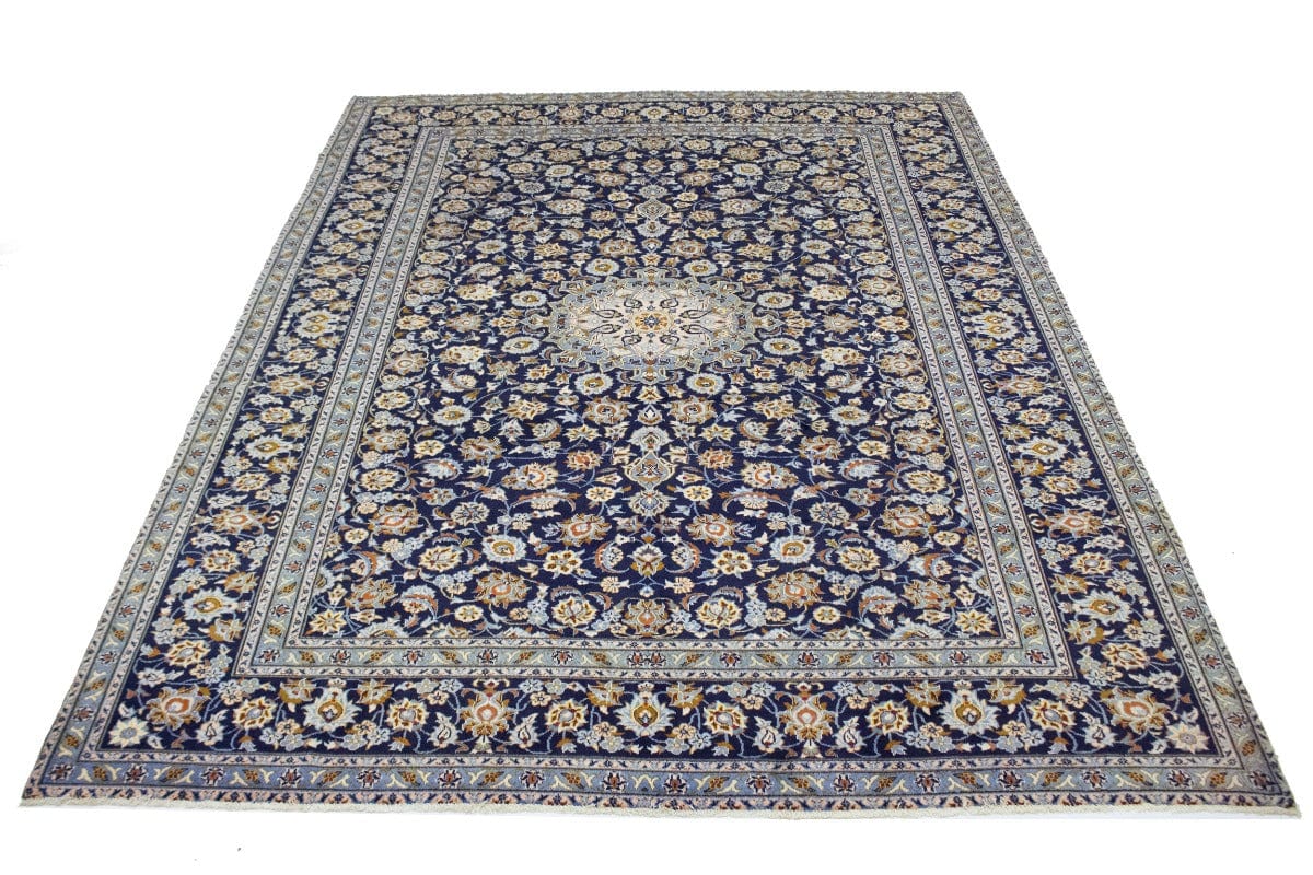 Vintage Navy Blue Traditional 10X13 Kashan Persian Rug