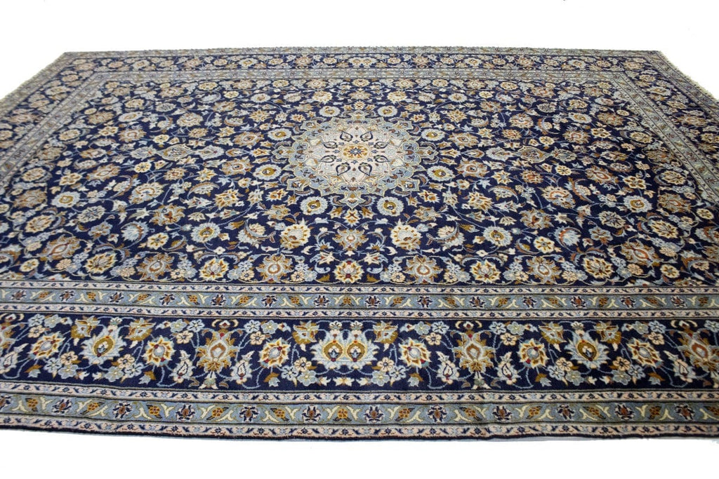 Vintage Navy Blue Traditional 10X13 Kashan Persian Rug