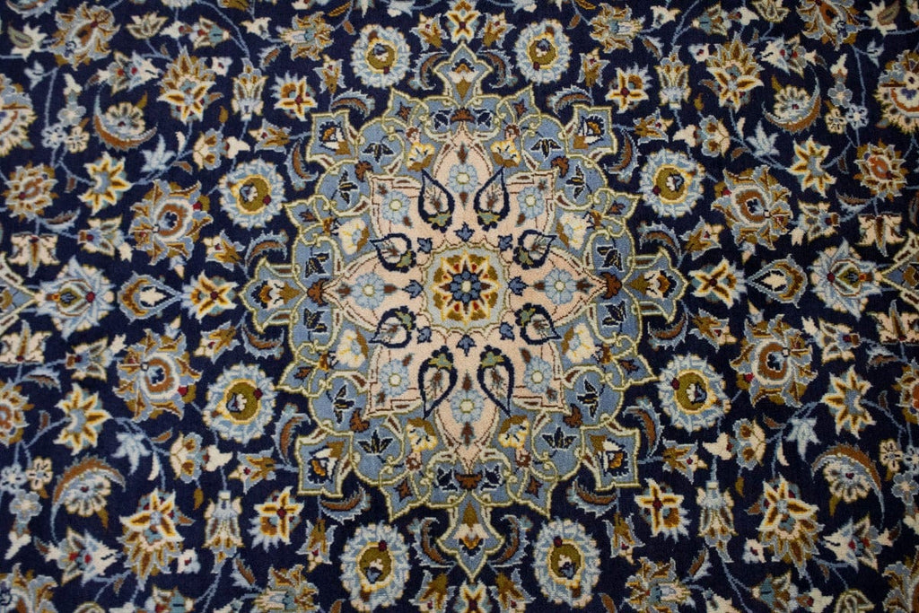 Vintage Navy Blue Traditional 10X13 Kashan Persian Rug