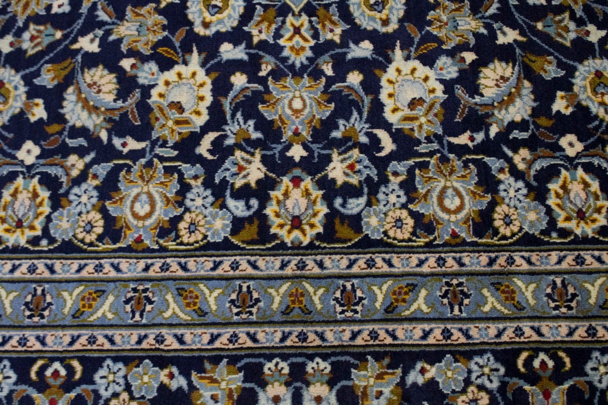 Vintage Navy Blue Traditional 10X13 Kashan Persian Rug