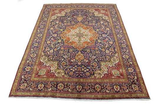 Vintage Dark Purple-navy Traditional 10X13 Tabriz Persian Rug