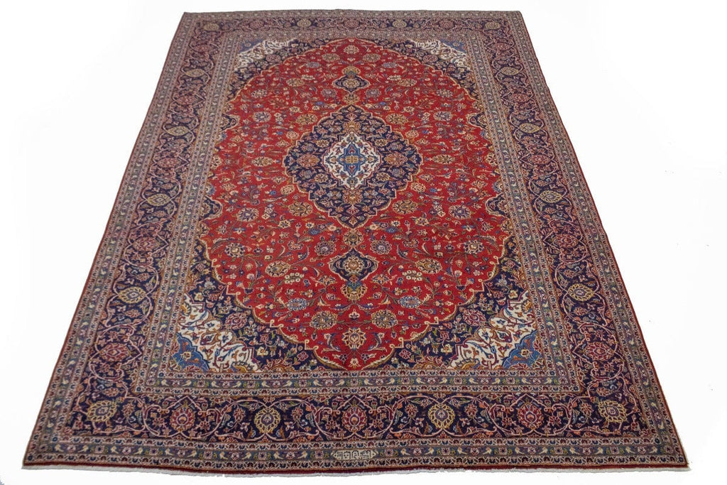 Vintage Red Traditional 10X14 Kashan Persian Rug