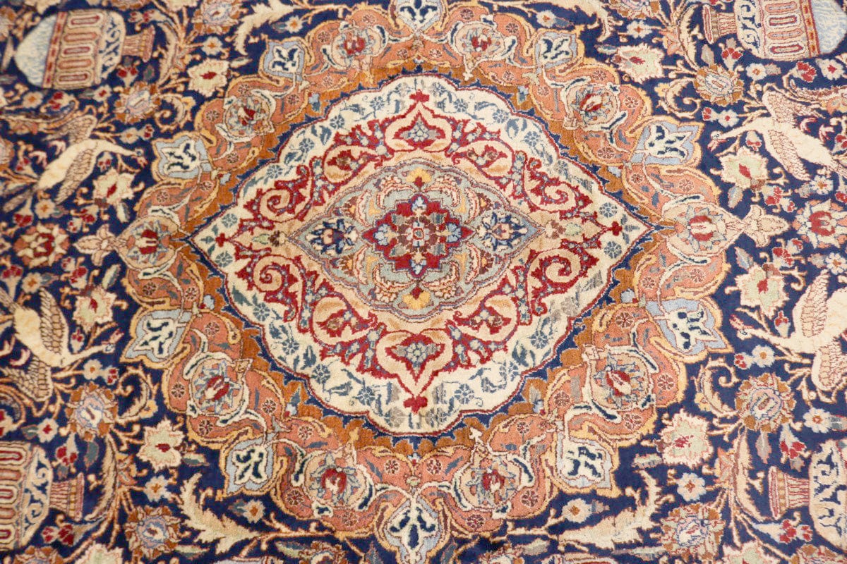 Vintage Dark Navy Traditional 10X13 Kashmar Persian Rug