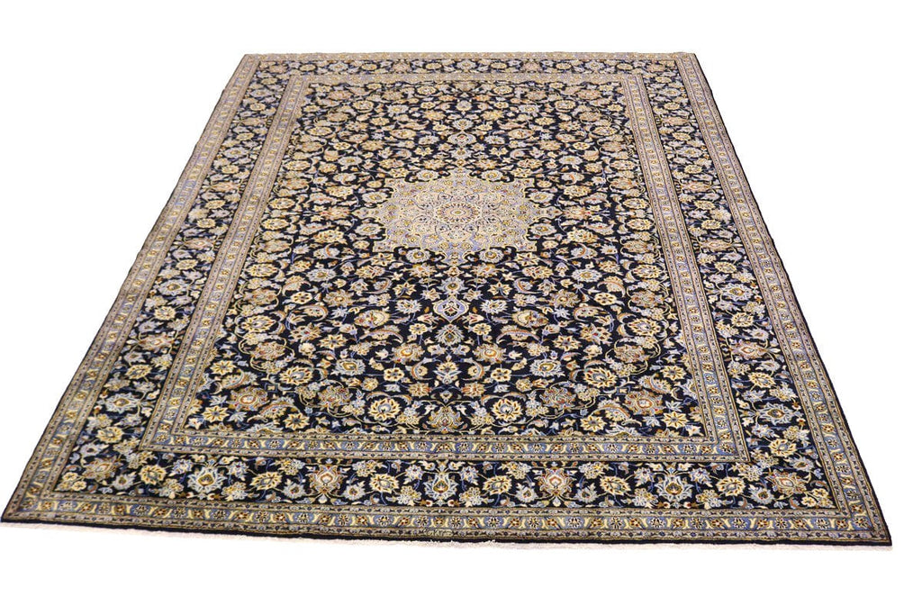 Vintage Navy Blue Traditional 10X13 Kashan Persian Rug