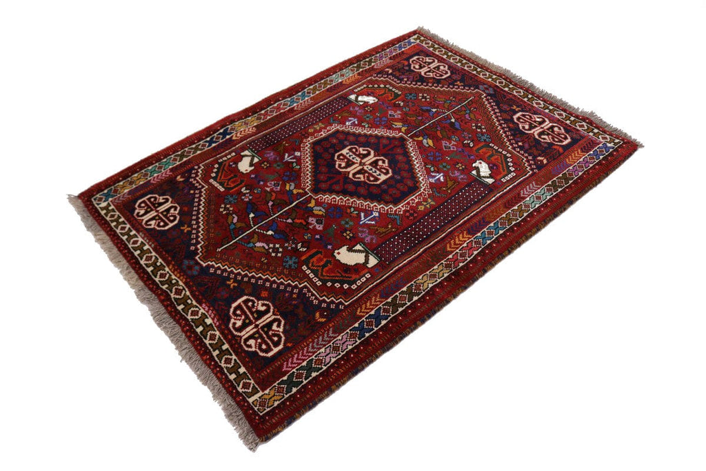 Red Tribal 4X5 Shiraz Persian Rug