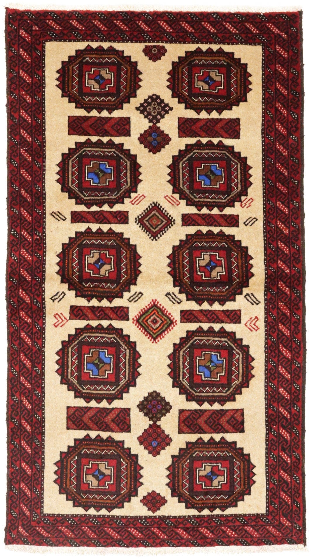 Vintage Beige & Red Tribal 3X6 Balouch Persian Rug