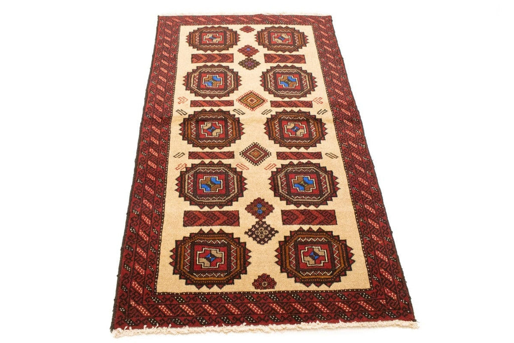 Vintage Beige & Red Tribal 3X6 Balouch Persian Rug