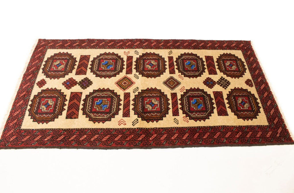 Vintage Beige & Red Tribal 3X6 Balouch Persian Rug