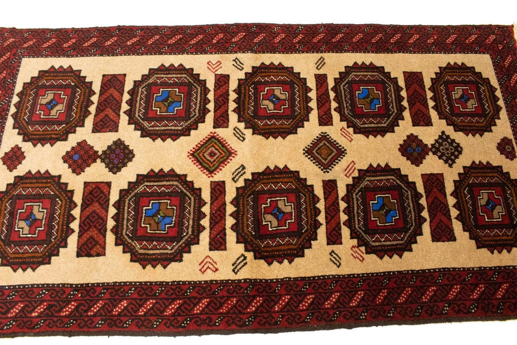Vintage Beige & Red Tribal 3X6 Balouch Persian Rug