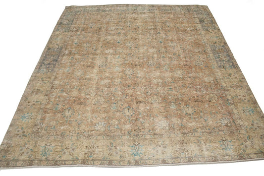 Muted Floral Traditional 10X13 Distressed Tabriz Persian Rug
