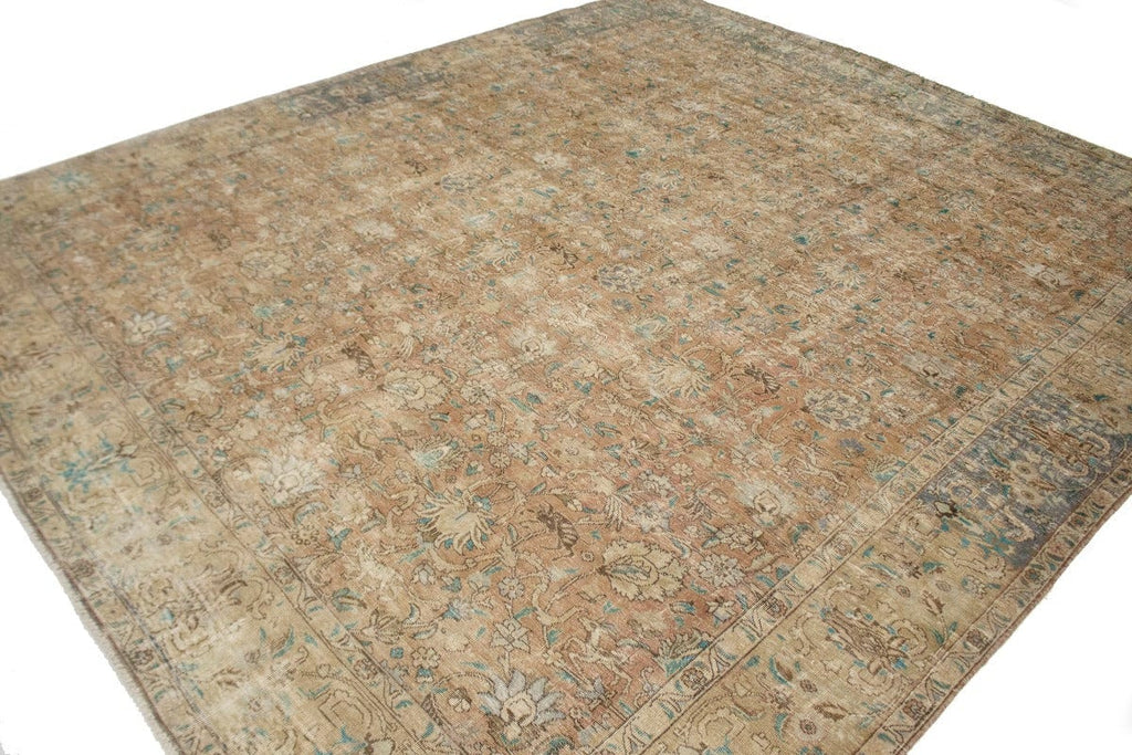 Muted Floral Traditional 10X13 Distressed Tabriz Persian Rug