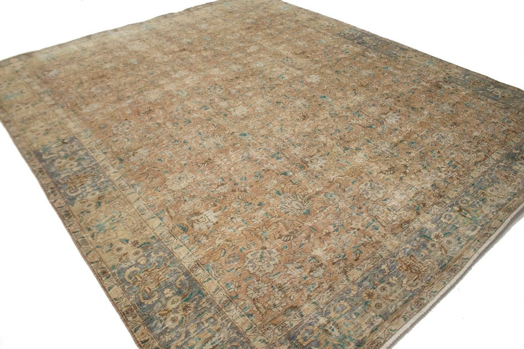 Muted Floral Traditional 10X13 Distressed Tabriz Persian Rug