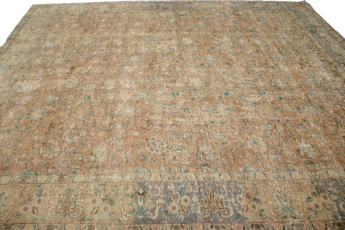 Muted Floral Traditional 10X13 Distressed Tabriz Persian Rug