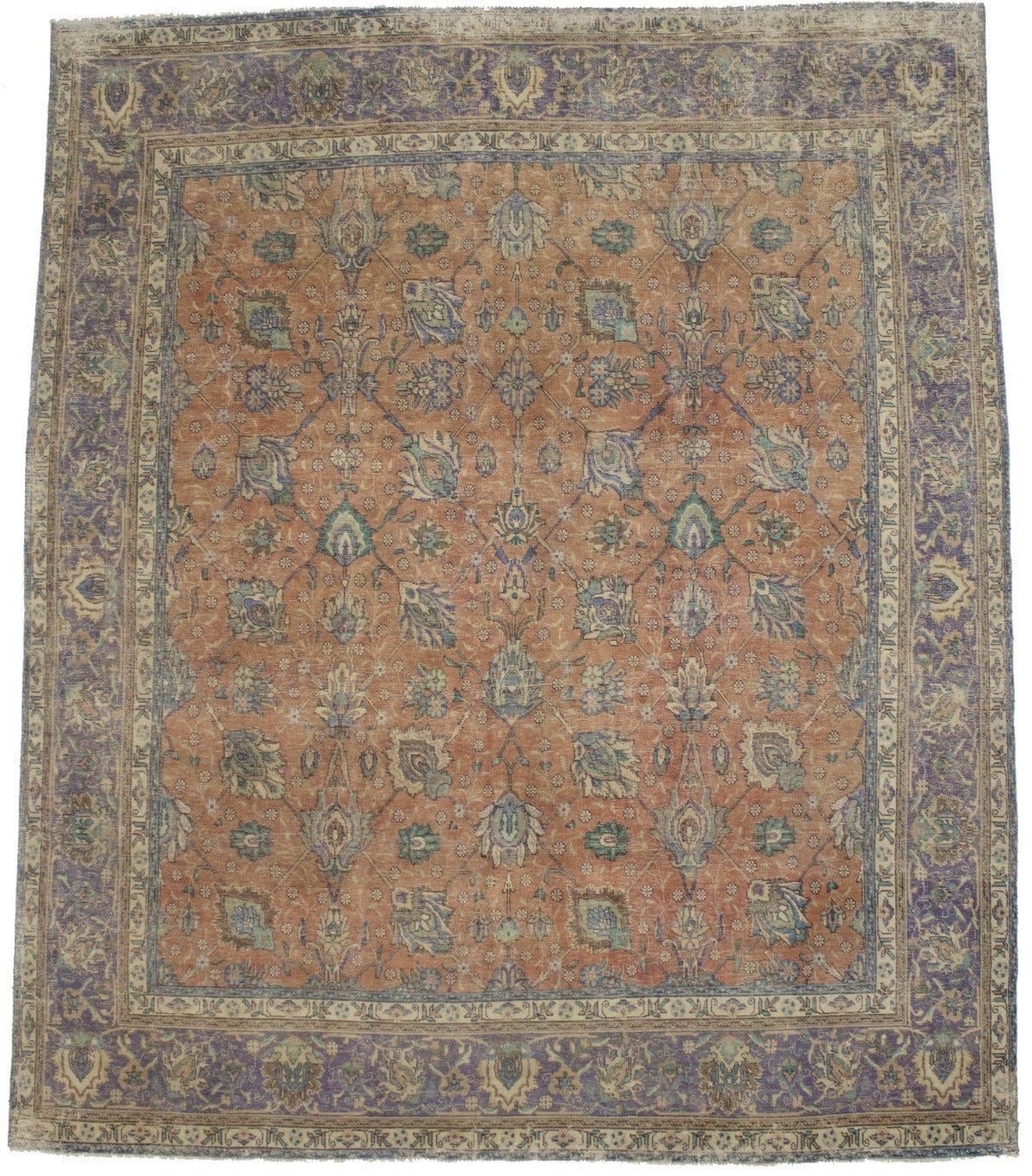 Muted Traditional Floral 9'8X11'5 Distressed Tabriz Persian Rug