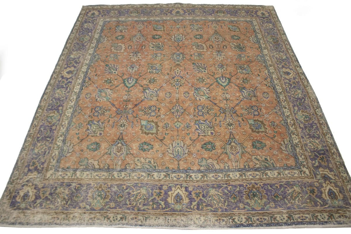 Muted Traditional Floral 9'8X11'5 Distressed Tabriz Persian Rug