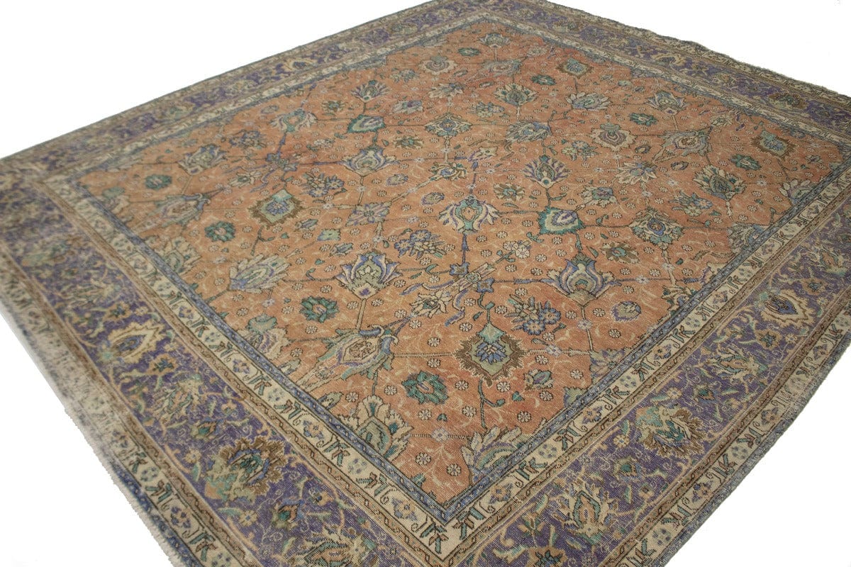 Muted Traditional Floral 9'8X11'5 Distressed Tabriz Persian Rug