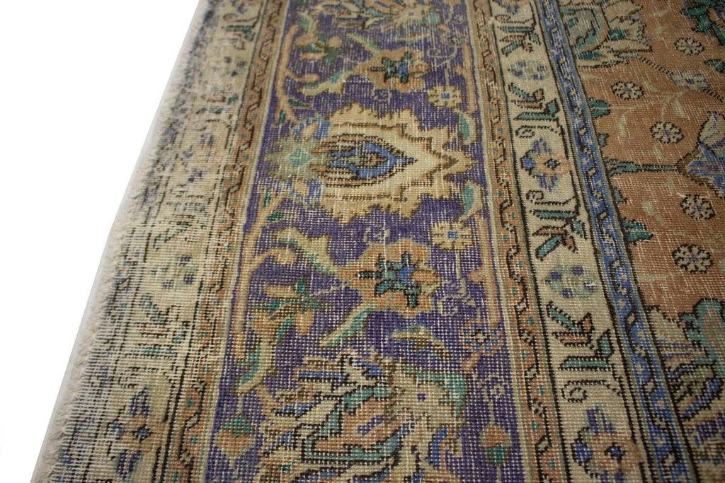 Muted Traditional Floral 9'8X11'5 Distressed Tabriz Persian Rug