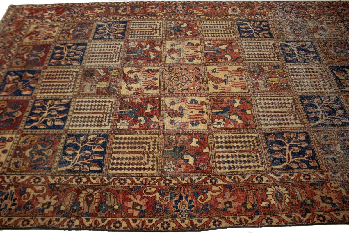 Antique Distressed Muted Tribal 7X11 Bakhtiari Persian Rug