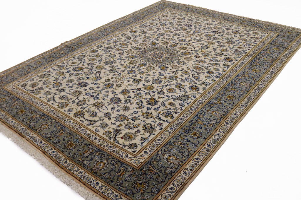 Vintage Cream Traditional 10X14 Kashan Persian Rug