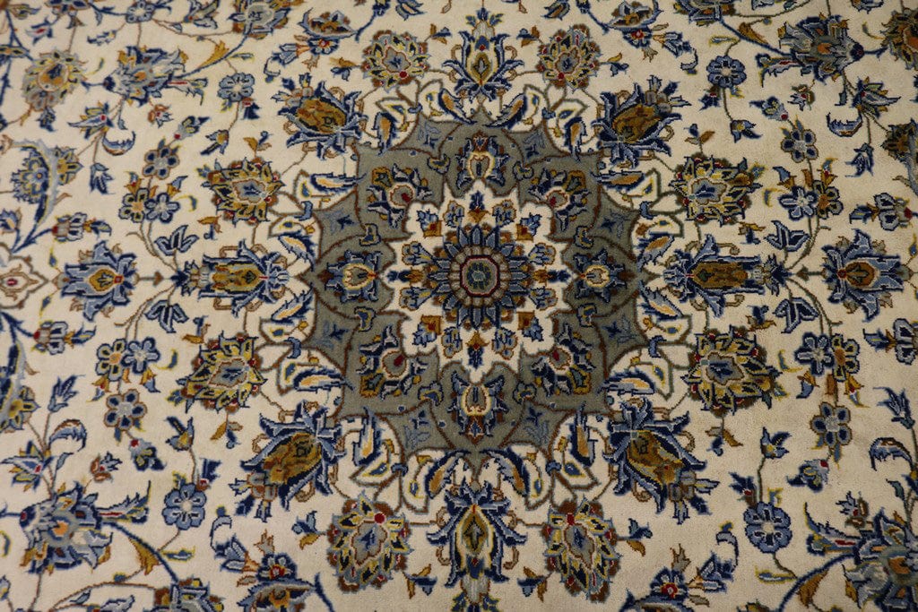 Vintage Cream Traditional 10X14 Kashan Persian Rug