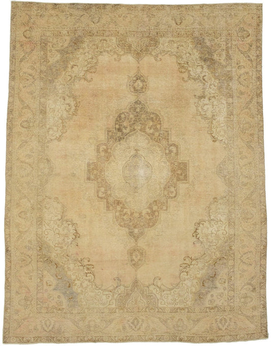 Distressed Floral Traditional 9X12'5 Muted Tabriz Persian Rug