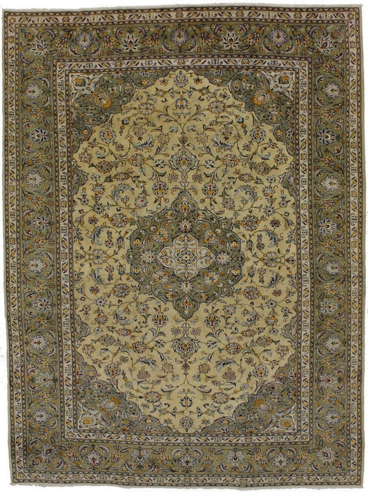 Vintage Beige Traditional 8X11 Kashan Persian Rug