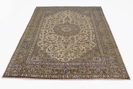 Vintage Beige Traditional 8X11 Kashan Persian Rug