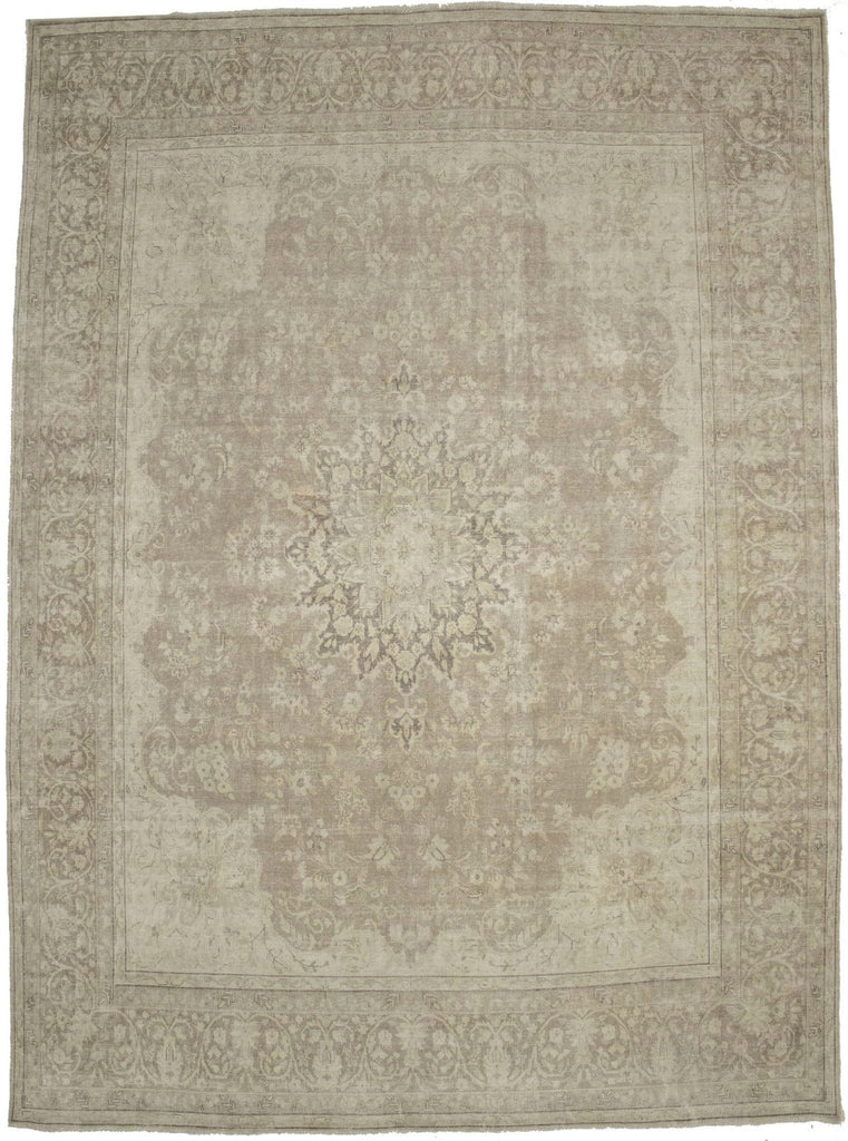 Muted Traditional Floral 9'5X13 Distressed Kerman Persian Rug