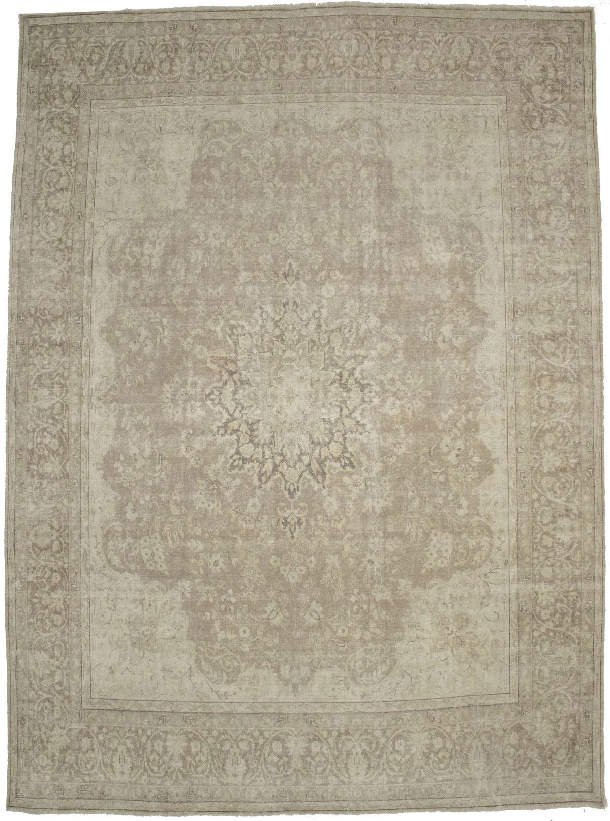 Muted Traditional Floral 9'5X13 Distressed Kerman Persian Rug