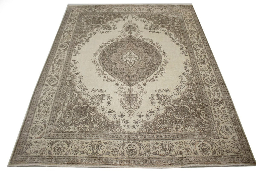 Traditional Floral Distressed 10X13 Muted Tabriz Persian Rug