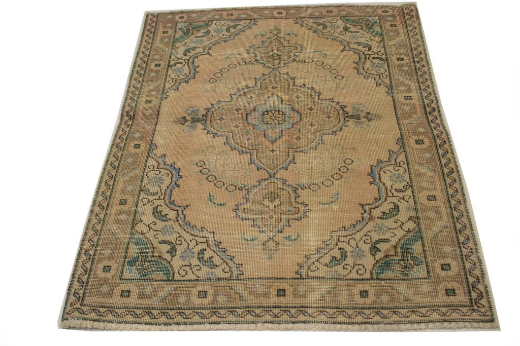 Antique Peach Beige Traditional 3'5X4'6 Tabriz Persian Rug