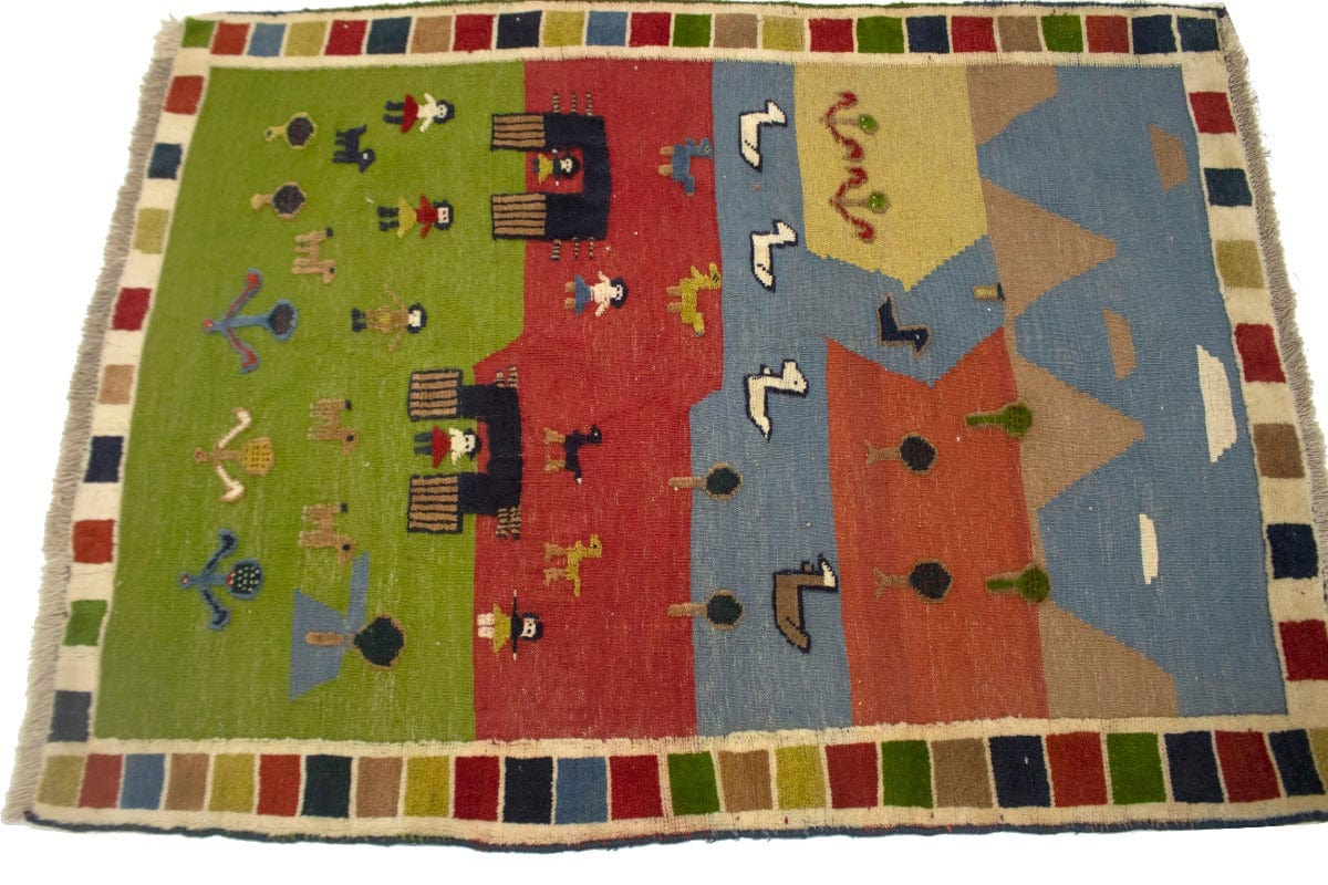 Multicolored Tribal Pictorial 4X5 Shiraz Kilim Persian Rug