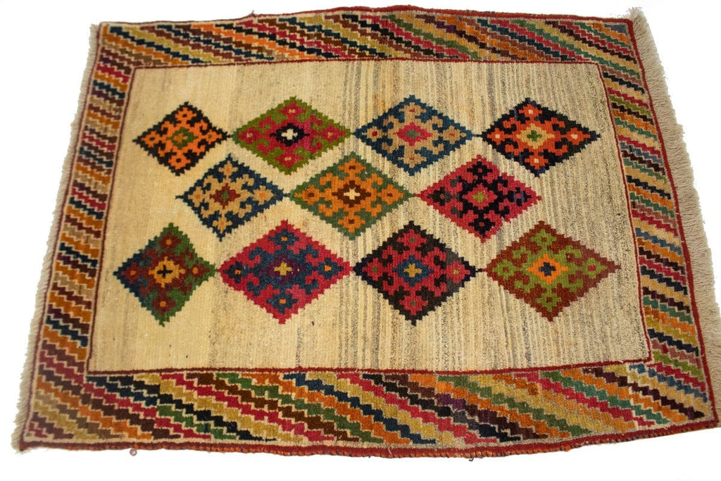 Semi Antique Tribal Cream 3'6X4'6 Gabbeh Persian Rug