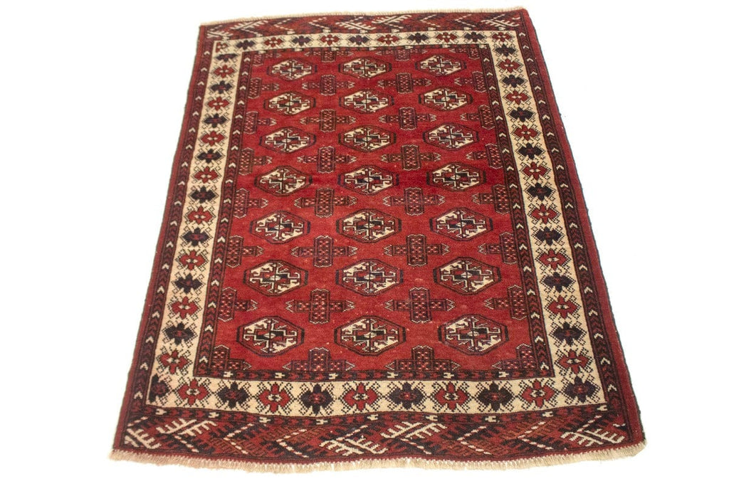 Semi Antique Tribal Red 4X5 Turkoman Persian Rug