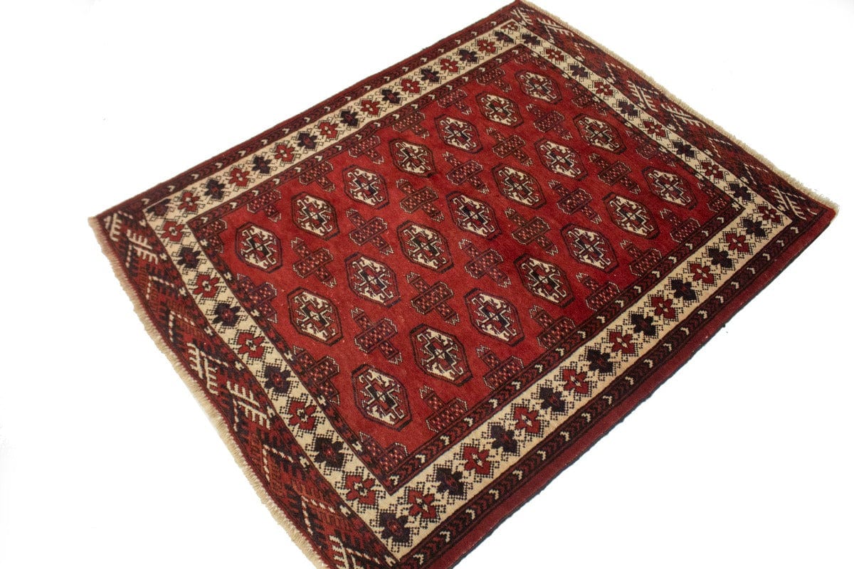 Semi Antique Tribal Red 4X5 Turkoman Persian Rug