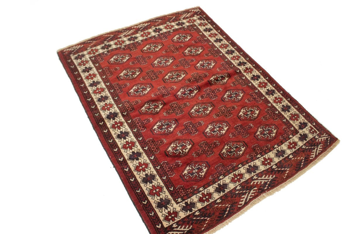 Semi Antique Tribal Red 4X5 Turkoman Persian Rug